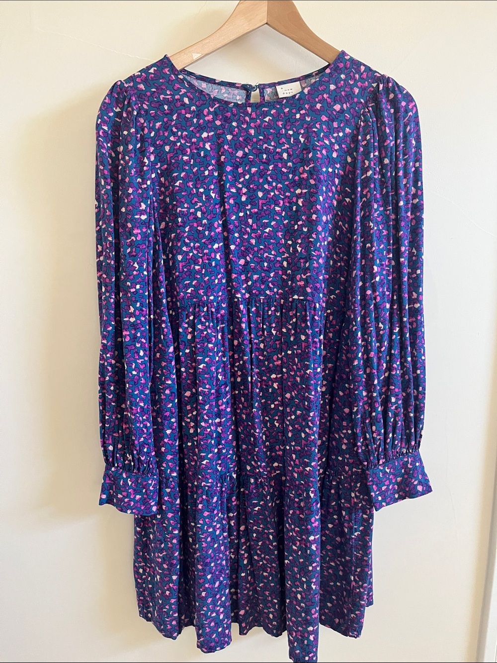 A new day Purple Floral Long Sleeve Swing Dress with Pink Accents size XS